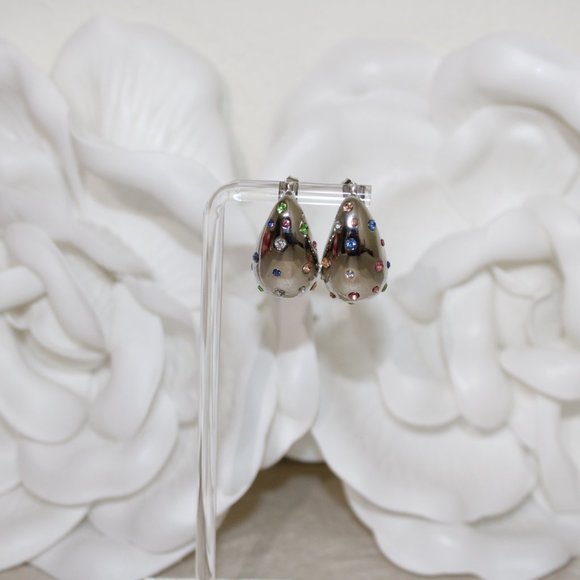 18K Gold Plated Water Drop Earrings with Gemstones - Picture 4 of 5